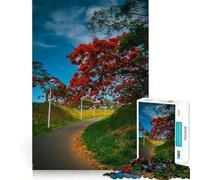 Rompecabezas Sendero con árboles en Flor Rojos para Adolescentes, 1000 Piezas, para estimular la Memoria, Juego de Mesa, Rompecabezas de imágenes, Regalo navideño (38x52cm)
