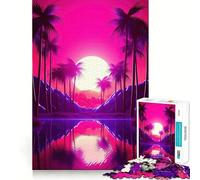 Rompecabezas Serene Synthwave Paradise de 1000 Piezas para Adultos, para ejercitar la Mente y aliviar el estrés Decoración de Pared con Bordes precisos (50x75cm)