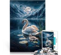 Rompecabezas Serenidad del Cisne a la luz de la Luna Puzzle de 1000 Piezas para Adultos 26x38cm Decoración de Pared cumpleaños y Navidad Apto para Mayores de 14 años.