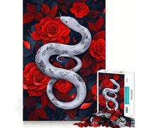 Rompecabezas Serpiente Blanca Entre Rosas Carmesí 1000 Juego de Estimulación Mental Cierre Seguro Sin Piezas Sueltas Desafío Mental Interactivo para el Hogar (50x75cm)