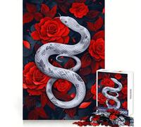 Rompecabezas Serpiente Blanca Entre Rosas Carmesí para Adultos 1000 Piezas Creativo Pensamiento Alivia el Estrés Divertido Bordes Precisos Reflexión Navidad (50x75cm)