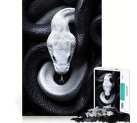 Rompecabezas Serpiente Blanca sobre Fondo Negro de 1000 Piezas para Adultos Juego Divertido y Recogedor Ensamblaje Firme y Seguro Actividad Divertida para la Noche en Familia (38x26cm)