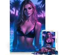Rompecabezas Sexy Pool Neon Girl de 1000 Piezas para Adolescentes Que mejoran la Memoria, Tiempo Libre, Corte sólido, artículo de Santa Claus 38x52cm