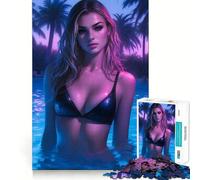 Rompecabezas Sexy Pool Neon Girl de 1000 Piezas para Adolescentes Que mejoran la Memoria, Tiempo Libre, Corte sólido, artículo de Santa Claus 38x52cm