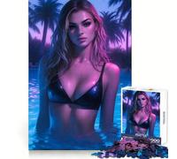 Rompecabezas Sexy Pool Neon Girl de 1000 Piezas para Adultos Regalos de Rompecabezas de lógica Fina Juguete de Ocio Suave Bordes limpios Regalo Encantador 38x26cm