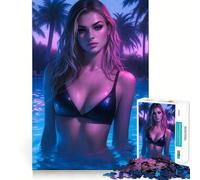Rompecabezas Sexy Pool Neon Girl de 1000 Piezas para Adultos Regalos de Rompecabezas de lógica Fina Juguete de Ocio Suave Bordes limpios Regalo Encantador 38x26cm