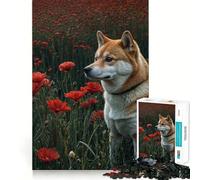 Rompecabezas Shiba Inu en Campo de Amapolas para Adultos, 1000 Piezas Refuerza la Memoria Diversión Relajante Bordes de Calidad Un Regalo Encantador 38x26cm