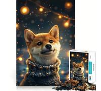 Rompecabezas Shiba Inu y Luces de 1000 Piezas para Adolescentes Mejora la Memoria Tiempo Libre Diseño de Corte sólido Artículo de Santa Claus 50x75cm