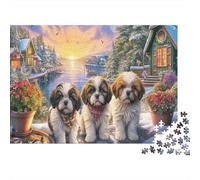 Rompecabezas Shih Tzu 1000 Piezas | para Adultos Adolescentes Tres Cachorros Alegres Junto al Mar Imposible Rompecabezas Difícil y Regalo 70x50cm/1000pcs