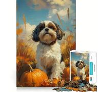 Rompecabezas Shih Tzu con Calabazas para Adolescentes, 1000 Piezas, Juguete de lógica Mental, antiestrés, Corte Firme, Regalo de Papá Noel 38x26cm