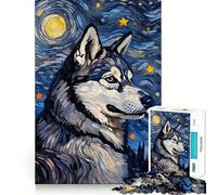 Rompecabezas Siberian Husky Night de 1000 Piezas para Adolescentes Juguete de lógica Clara Pasatiempo Tranquilo Corte Perfecto Regalo clásico 38x52cm