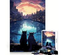 Rompecabezas Silhouette Cat Look City de 1000 Piezas para Adultos, con diseño de Gato, Corte Ajustado, Ideal para aliviar el estrés y Elegir un Regalo de Papá Noel 38x26cm