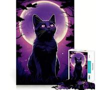 Rompecabezas Silhouette Cat Moonlight de 1000 Piezas para Adultos Juguete Inteligente, Divertido y silencioso Corte preciso 38x26cm