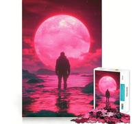 Rompecabezas Silueta bajo la Luna Roja de 1000 Piezas para Adolescentes Juguete para aliviar el estrés Corte preciso Regalo artístico 38x52cm