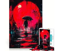 Rompecabezas Silueta bajo la Luna Roja para Adolescentes, 1000 Piezas, Juguete de lógica Mental, Alivio del estrés, Corte Firme, Regalo de Papá Noel 50x75cm