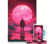 Rompecabezas Silueta bajo la Luna Roja para Adolescentes, 1000 Piezas, Juguete para ejercitar la Mente, Actividad para el hogar, decoración de Pared con Corte de precisión 38x26cm