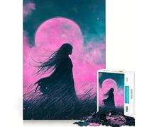 Rompecabezas Silueta bajo la Luna Rosa para Adolescentes, 1000 Piezas, Rompecabezas Mental, Divertido y Recreativo, Regalo Encantador 38x52cm