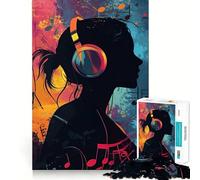 Rompecabezas Silueta con Auriculares y Notas Musicales para Adolescentes, 1000 Piezas, Juguete de lógica Fina, pasatiempo Tranquilo, Pieza de colección de Arte de Bordes limpios 50x75cm
