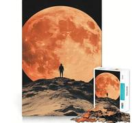 Rompecabezas Silueta contra Luna Roja, 1000 Piezas para Adolescentes Mejora la Memoria Divertido y Relajante Piezas de colección de Arte con Corte nítido 38x26cm