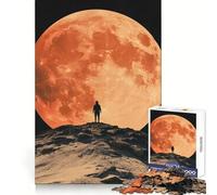 Rompecabezas Silueta contra Luna Roja, 1000 Piezas para Adolescentes Mejora la Memoria Divertido y Relajante Piezas de colección de Arte con Corte nítido 38x26cm