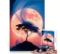 Rompecabezas Silueta de árbol contra Luna Llena para Adolescentes 1000 Piezas Entrenamiento Inteligente Ocio Consciente Corte Impecable Regalo considerado (50x75cm)