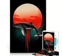 Rompecabezas Silueta de Ballena con Sol Rojo 1000 Piezas Juego Think Boost Cierre hermético Sin Piezas Sueltas Desafío Cerebral Interactivo para el hogar (50x75cm)