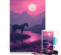 Rompecabezas Silueta de Caballo al Atardecer para Adolescentes 1000 Piezas Juguete de Lógica Mental Antiestrés Corte Firme Regalo de Deseos de Santa Claus 38x52cm