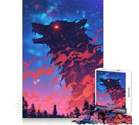 Rompecabezas Silueta de Lobo en el Cielo Nocturno, 1000 Piezas para Adultos Claridad Mental, Relajación, Diversión, Bordes Finos, (38x26cm)