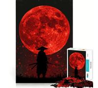 Rompecabezas Silueta de samurái bajo la Luna roja para Adultos, 1000 Piezas, ejercita la Mente, relajación, Bordes precisos, colección de Arte (38x26cm)