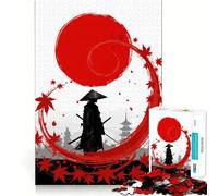 Rompecabezas Silueta de samurái con Sol Rojo y Hojas para Adolescentes, 1000 Piezas, Juguete para desarrollar la Mente, diseño de Entretenimiento Suave, Regalo Premium (38x26cm)