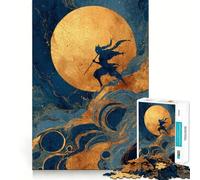 Rompecabezas Silueta Ninja Bajo la Luna Dorada 1000 Piezas para Adolescentes Juguete para Desarrollar la Habilidad Mental Diseño Divertido y Recreativo (50x75cm)
