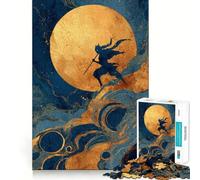 Rompecabezas Silueta Ninja Bajo la Luna Dorada para Adultos, 1000 Piezas, Juguete de Lógica Fuerte, Alivia la Tensión, Borde Transparente, Regalo Premium (38x26cm)