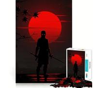 Rompecabezas Silueta Ninja con Luna Roja para Adolescentes 1000 Piezas Actividad para Desarrollar la Capacidad Mental en Casa Regalo Festivo de Borde Exacto 38x26cm