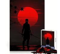 Rompecabezas Silueta Ninja con Luna Roja para Adolescentes 1000 Piezas Actividad para Desarrollar la Capacidad Mental en Casa Regalo Festivo de Borde Exacto 38x26cm