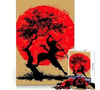 Rompecabezas Silueta Ninja con Sol Rojo y Árbol para Adolescentes 1000 Piezas Juego Inteligente Tiempo en Familia Patrón Ensamblaje Santa Wish Pick (50x75cm)