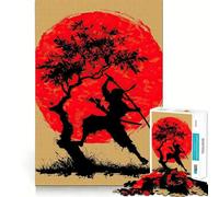 Rompecabezas Silueta Ninja con Sol Rojo y Árbol para Adolescentes 1000 Piezas Juego Inteligente Tiempo en Familia Patrón Ensamblaje Santa Wish Pick (50x75cm)
