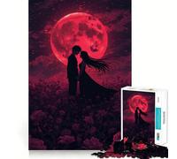 Rompecabezas Silueta Romántica Bajo la Luna Roja 1000 Piezas para Adolescentes Pure Logic Toy Gentle Relax Clean Cut Fine Art Piece (38x26cm)