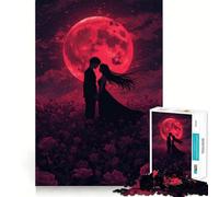 Rompecabezas Silueta Romántica Bajo la Luna Roja para Adolescentes 1000 Piezas Mejora la Memoria Alivio de la Tensión Bordes Precisos Pieza de Bellas Artes (38x52cm)