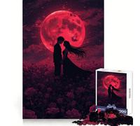 Rompecabezas Silueta Romántica Bajo la Luna Roja para Adolescentes 1000 Piezas Mejora la Memoria Alivio de la Tensión Bordes Precisos Pieza de Bellas Artes (38x52cm)
