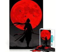 Rompecabezas Silueta Samurai Bajo la Luna Roja 1000 Piezas para Adolescentes Juguete de Lógica Clara Fácil Ocio Corte Perfecto Regalo de Cumpleaños 38x26cm
