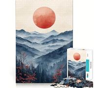 Rompecabezas Sol Rojo sobre Las Montañas de 1000 Piezas para Adultos Ayuda a Mejorar la Memoria y Calma la Mente Diseño, Montaje y Regalo Creativo (38x52cm)