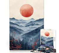 Rompecabezas Sol Rojo sobre Las Montañas de 1000 Piezas para Adultos Ayuda a Mejorar la Memoria y Calma la Mente Diseño, Montaje y Regalo Creativo (38x52cm)