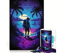 Rompecabezas Solo en la Playa de Noche de 1000 Piezas Juego de ingenio Piezas de Ajuste preciso Diversión Familiar para la Noche (38x26cm)