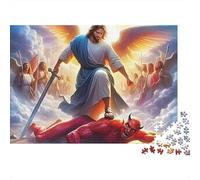 Rompecabezas Sostenible de 1000 Piezas de Jesús - Religión Jesús Alado Derrotando a un Demonio para Adultos Juego Educativo de Descompresión 38x26cm/1000pcs