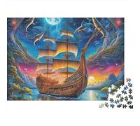 Rompecabezas Sostenible de 1000 Piezas de Velero Barco Colorido con Luna y Alas para Adultos y Niños | Regalo de Papel Reciclado 38x26cm/1000pcs