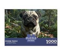 Rompecabezas Sostenible Difícil 1000 Piezas - Pug en Bosque Encantado, Juego Educativo para Adultos, 38x26cm