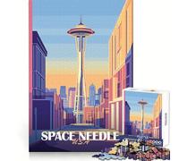Rompecabezas Space Needle Cityscape para Adolescentes, 1000 Piezas, Recall Upgrade Calm Relax Clear Cut Art Collection Piece (50x75cm)