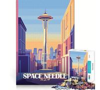 Rompecabezas Space Needle Cityscape para Adolescentes, 1000 Piezas, Recall Upgrade Calm Relax Clear Cut Art Collection Piece (50x75cm)