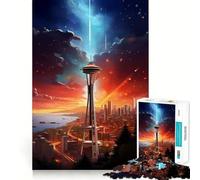 Rompecabezas Space Needle Seattle Paint de 1000 Piezas para Adultos Juguete para ejercitar la Mente Imagen Suave y Relajante para armar Un Regalo Encantador (38x26cm)