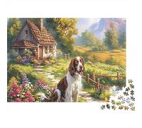 Rompecabezas Spaniel Springer by Cottage Flower Path Mascotas Puzzle 1000 Piezas, Decoración del Hogar, para Adultos 52x38cm/1000pcs